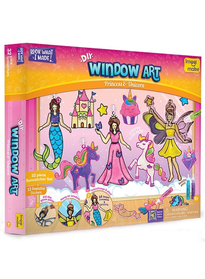 Imagimake Window Art Suncatcher Kit for Kids 5+ Years - Princess & Unicorn | 32 Pieces DIY Glass Painting Activity Set | Toys for Girls | Art & Craft Kit | Ramadan Gifts, Birthday & Return Gifting - Image 1